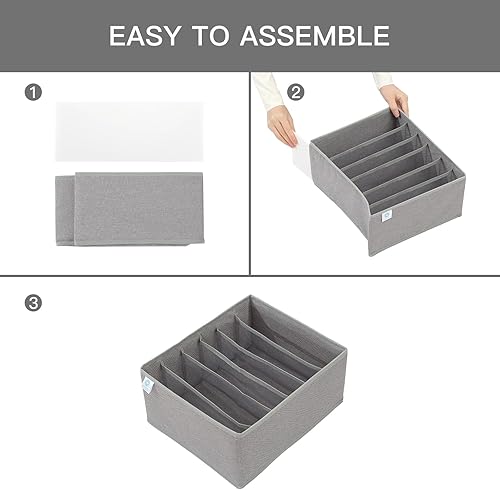 Miniatura 2 de Qozary Paquete de 4 organizadores de cajones para ropa, organizador de camisetas para armario, 6 rejillas, organizador de ropa de armario,