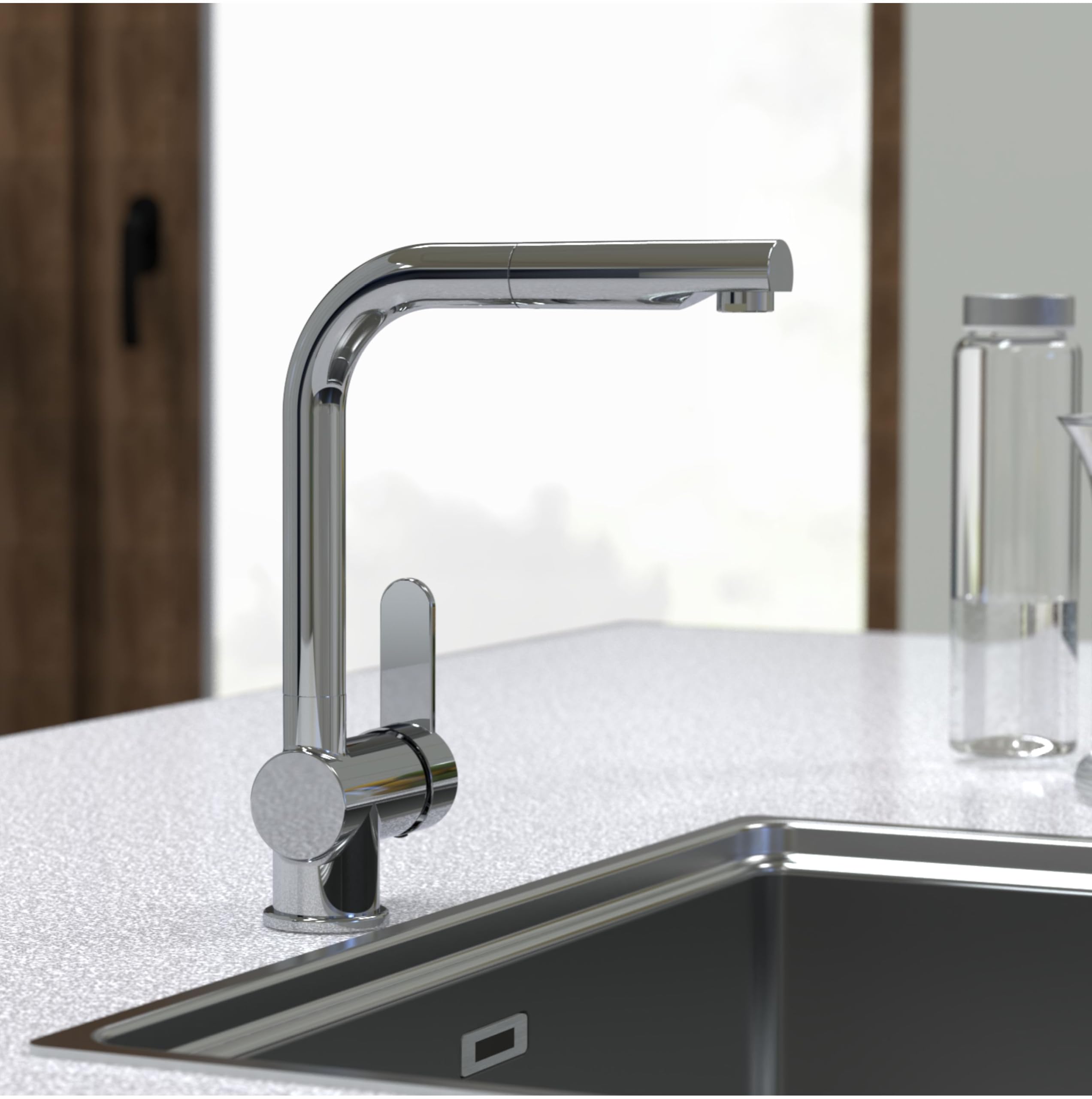 SCHÜTTE 79700 Rubinetto da cucina London con doccetta estraibile, rubinetto da cucina orientabile a 360 gradi, miscelatore monocomando, miscelatore per lavello in cromo