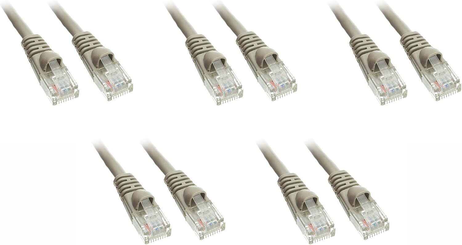 5 Pack Cat5e Snagless/Molded Boot, Ethernet Patch Cable 15 Feet Grey, CNE481864