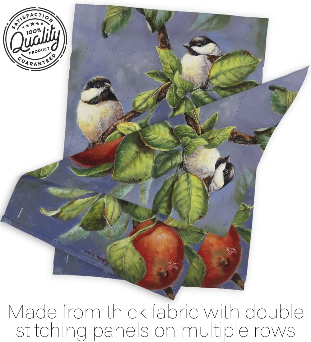 Breeze Decor - Chickadees & Apples Garden Friends - Everyday Impressions Decorative Vertical House Flag 28" x 40" Printed in USA