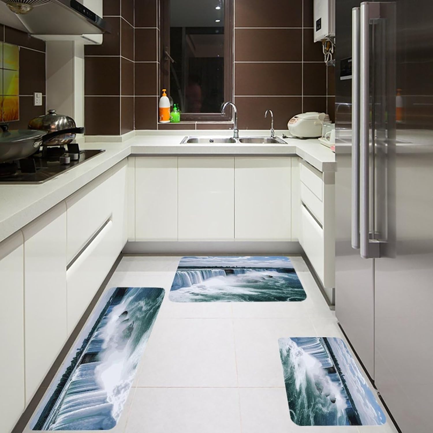 Niagara Falls Kitchen Mats for Floor 3 Pcs Kitchen Rugs