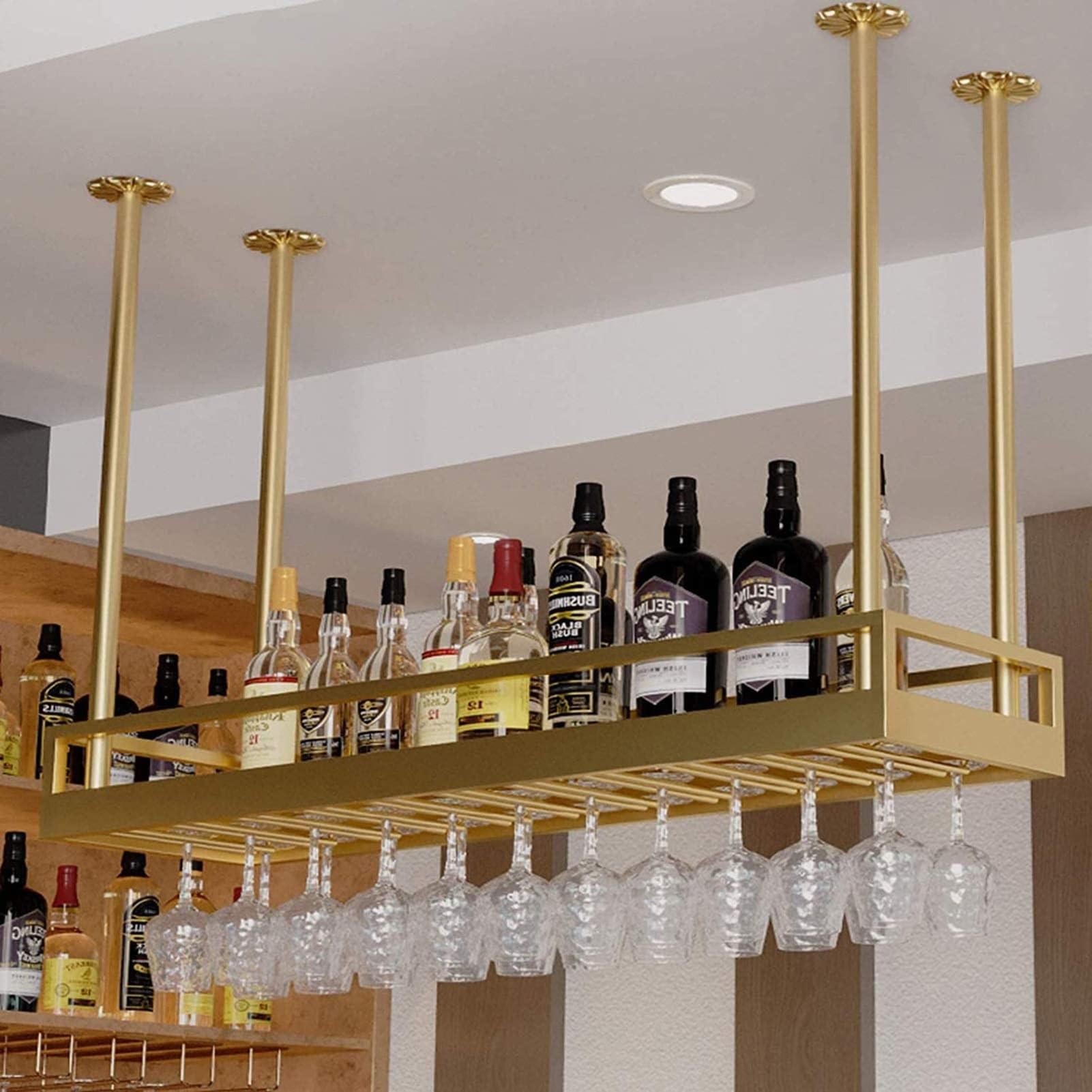 OOPDNEGAK Hanging Wine Rack - Ceiling Floating Shelves, Wrought Iron Plant Stand, Kitchen Storage Shelf, Wall Mount Decoration Rack, Ceiling Mount Display Shelf/Flower Stand(C,100 * 30CM)