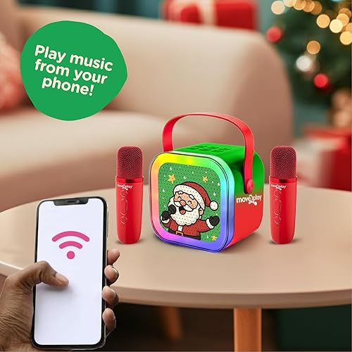 Miniatura 4 de Move2Play, Máquina de karaoke para niños Incluye más de 20 canciones para niños 2 micrófonos Conéctate con Bluetooth Regalo de 3, 4, 5, 6