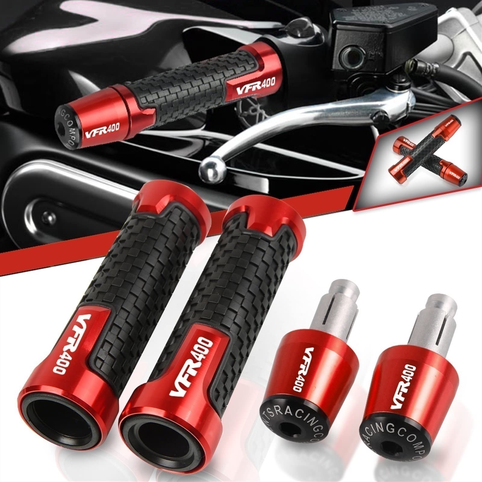 Contrapesos Manillar Moto para CB150R 2017 2018 2019 2020 7/8 "22mm Empuñaduras de Manillar Goma Antideslizante Manillar Moto Grip CNC Aluminio(Black,A+B)
