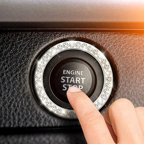 2 anillos decorativos para automóvil, para mujeres, para el botón de prendidoapagado, accesorios para auto para mujer, con diamantes de imitación,