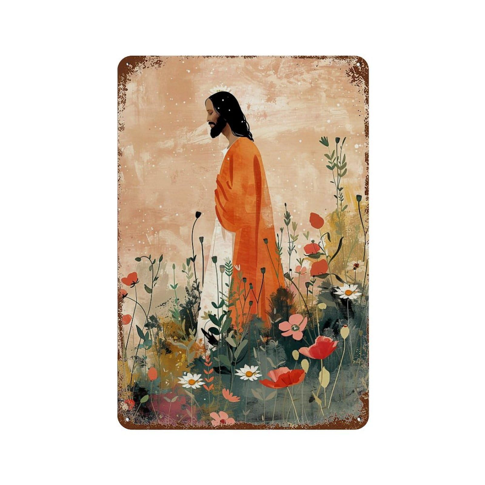 FHUYEURHRY Jesus-and-Flowers-Modern_04 Wall Decor Retro Iron Vintage Art Metal Tin Sign Poster Modern Home Cofffee Club Art Bar Shop Decorations Style 30x20cm