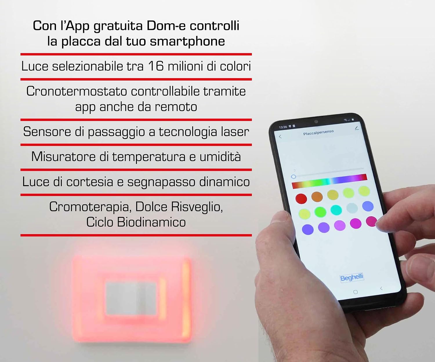 Beghelli - Switch Plate - Emotions Of Light Plate With Measurement And Control Of Temperature And Humidity - Colour: White