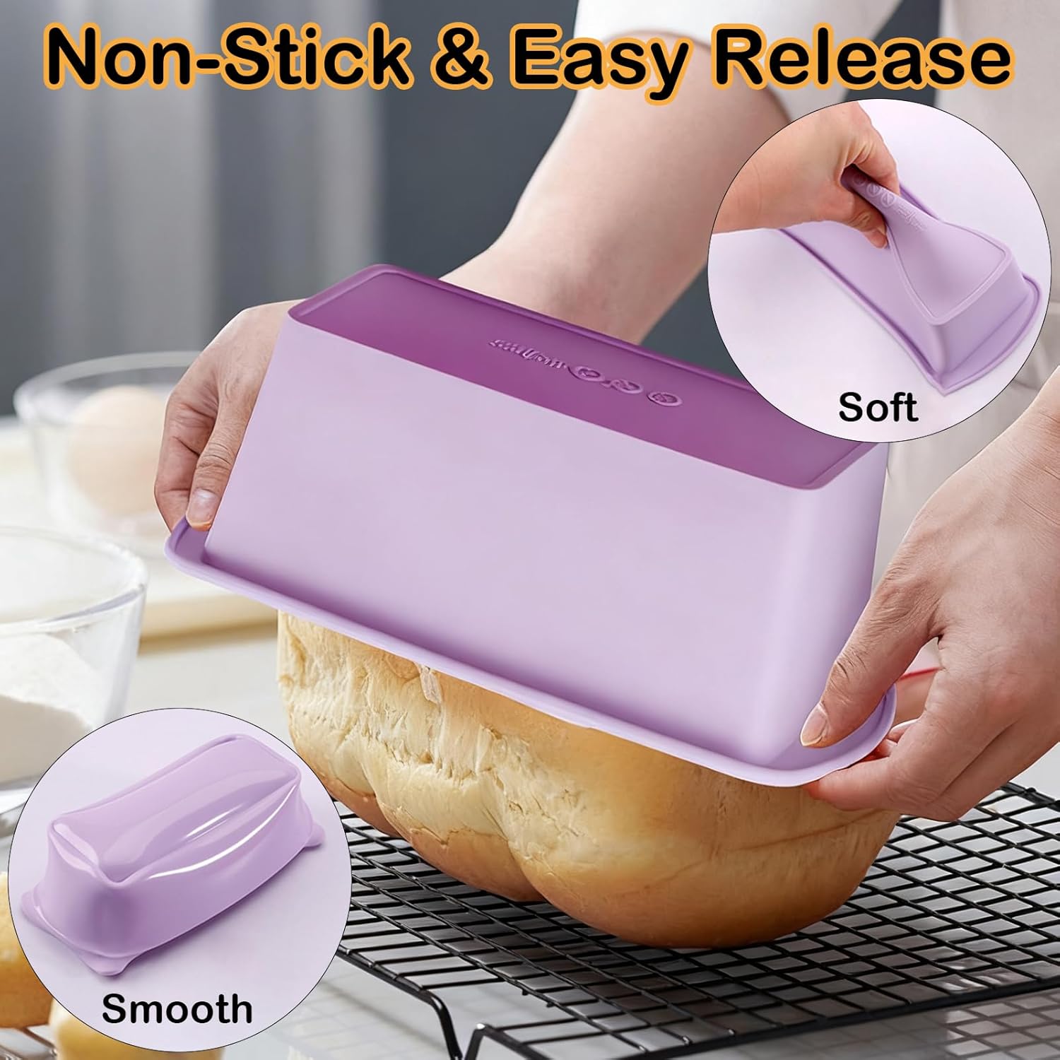4 Pack Silicone Mini Loaf Pans, Non-stick Bread Baking Pan Easy-Clean Small Bread Pans Reusable Silicone Baking Molds Bakeware Tins Mold for Homemade Bread, Brownies, Cakes, Meatloaf - Image 3