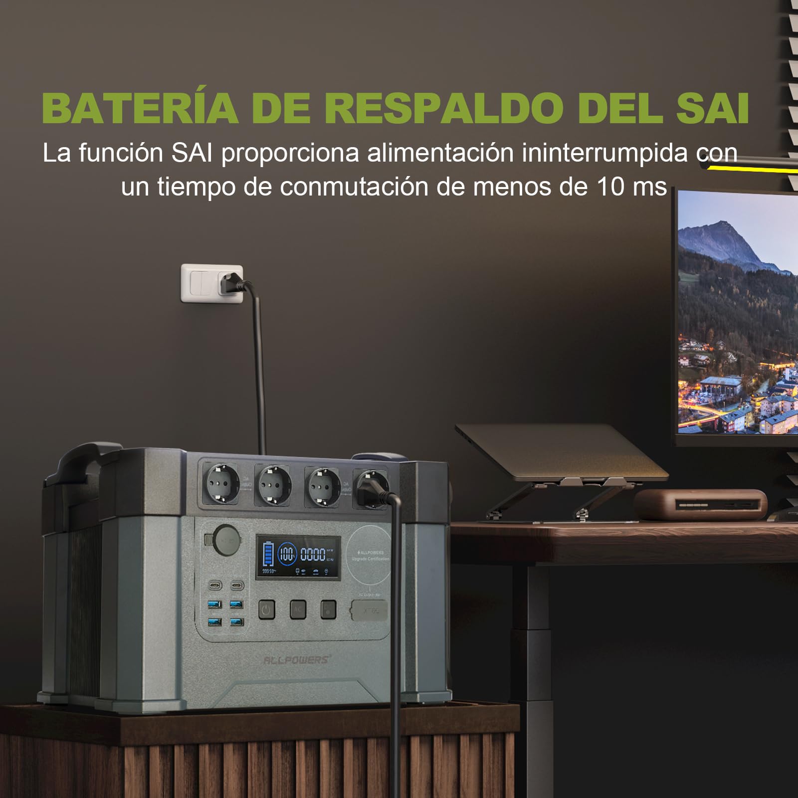 ALLPOWERS 2400W Estación de energía portátil S2000 Pro batería portátil LiFePo4 de 1451Wh generador solar de salida de CA 4x2400W con MPPT y SAI＜15ms
