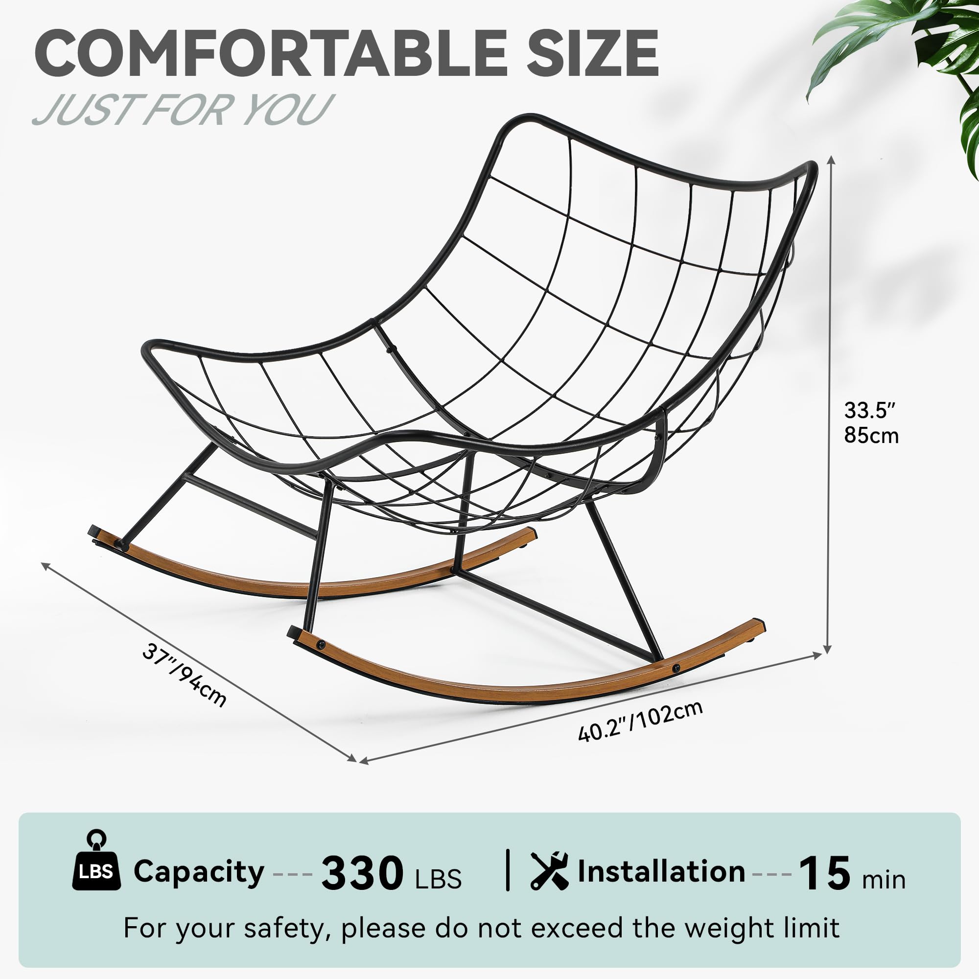 YITAHOME Übergroßer Schaukelstuhl, breite Schaukelliege mit extra dickem Sitzkissen, bequemer Loungesitz für den Innen- und Außenbereich, Wohnzimmer, Terrasse, Garten, Veranda (Grau)