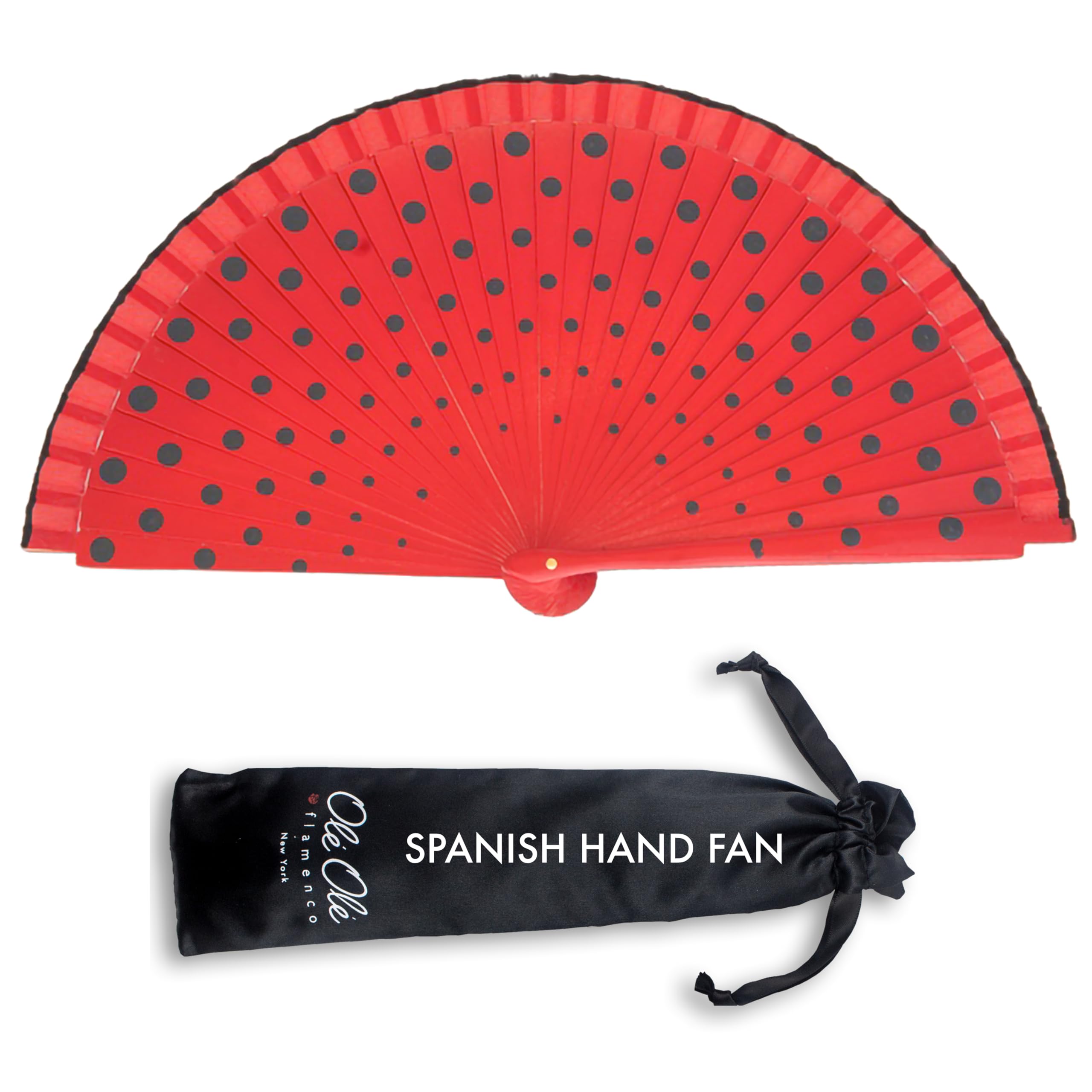 Ole Ole Flamenco Spanish Hand Fan Polka Dot 8 Inches 21 cm Made of Wood Two Sides Painted Abanicos Españoles Lunares
