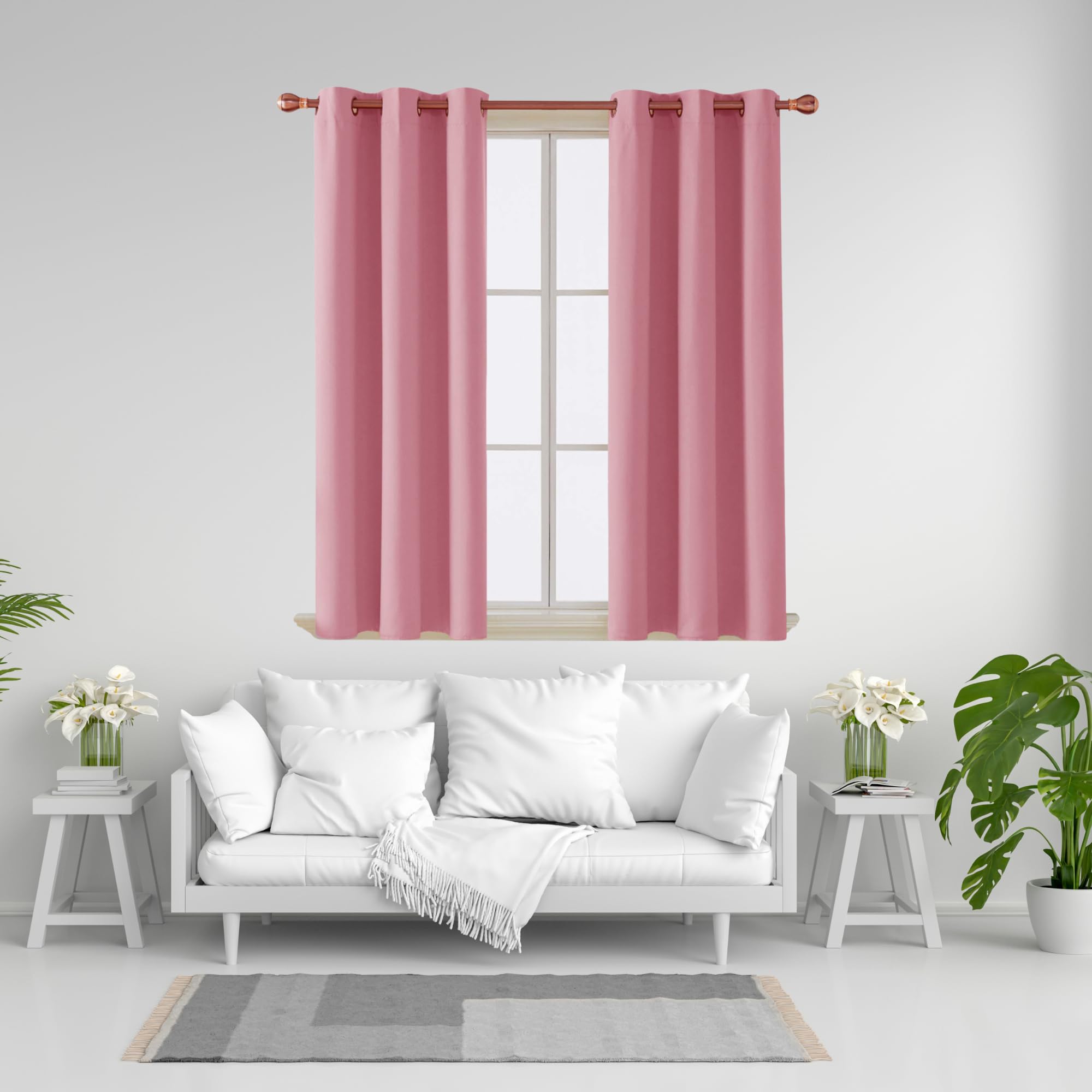 J.Din Blackout Curtains for Bedroom/Living Room, Black out super soft Thermal Insulated curtains & drapes, Ring Top Eyelet Curtain for window, 2 Panels with Tie backs (Pink, 90" Wide x 72" Drop)