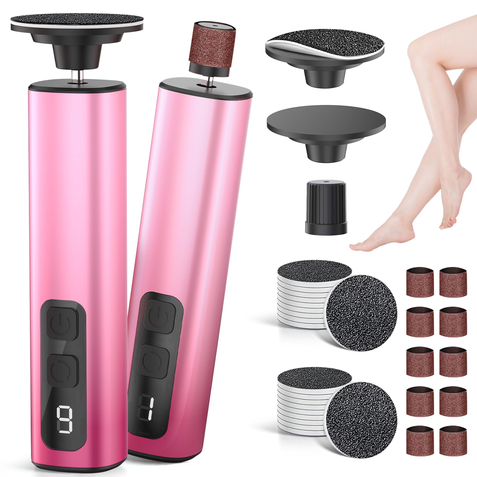 2 in 1 Electric Foot Callus Remover, 9 Adjustable Speeds Foot Scrubber USB Rechargeable Pedicure Tools for Feet, Dry Dead Skin Scraper Foot Grinder with 80/120 Grit Sandpaper Discs Rollers for Women