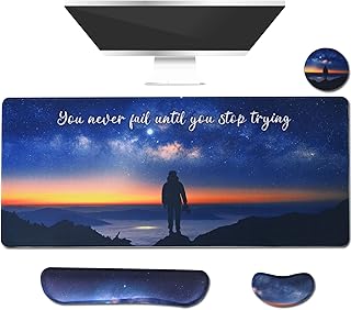 Keyboard Mouse Pad Set, Large Gaming Mouse Pad + Keyboard Wrist Rest + Mouse Pad Wrist Support + Coaster, Extended Desk Mat, Ergonomic Memory Foam, Easy Typing Pain Relief (Night Sky)