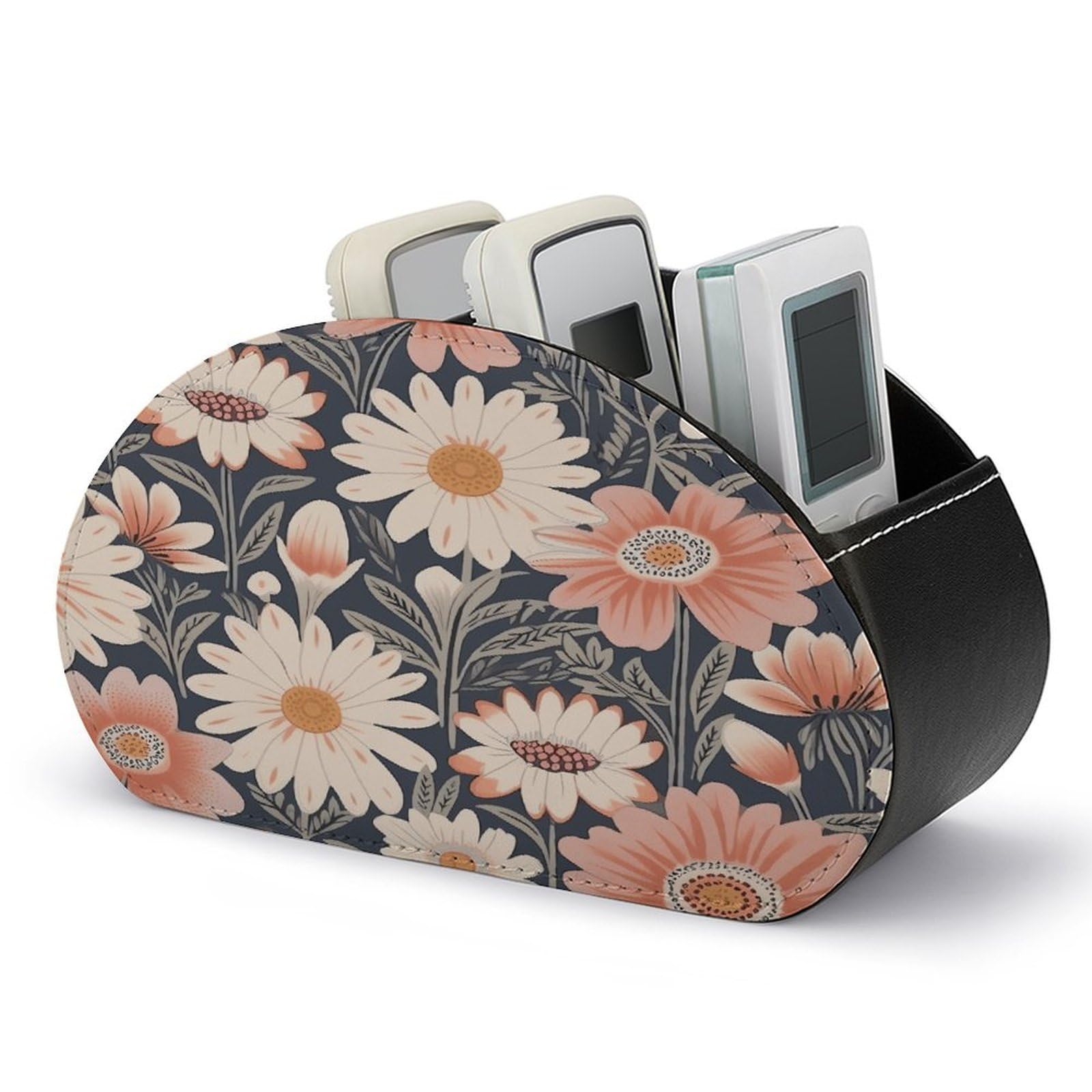 Btcowzrv Style Hand Drawn Peach Flowers Remote Control Holder With 5 Compartments