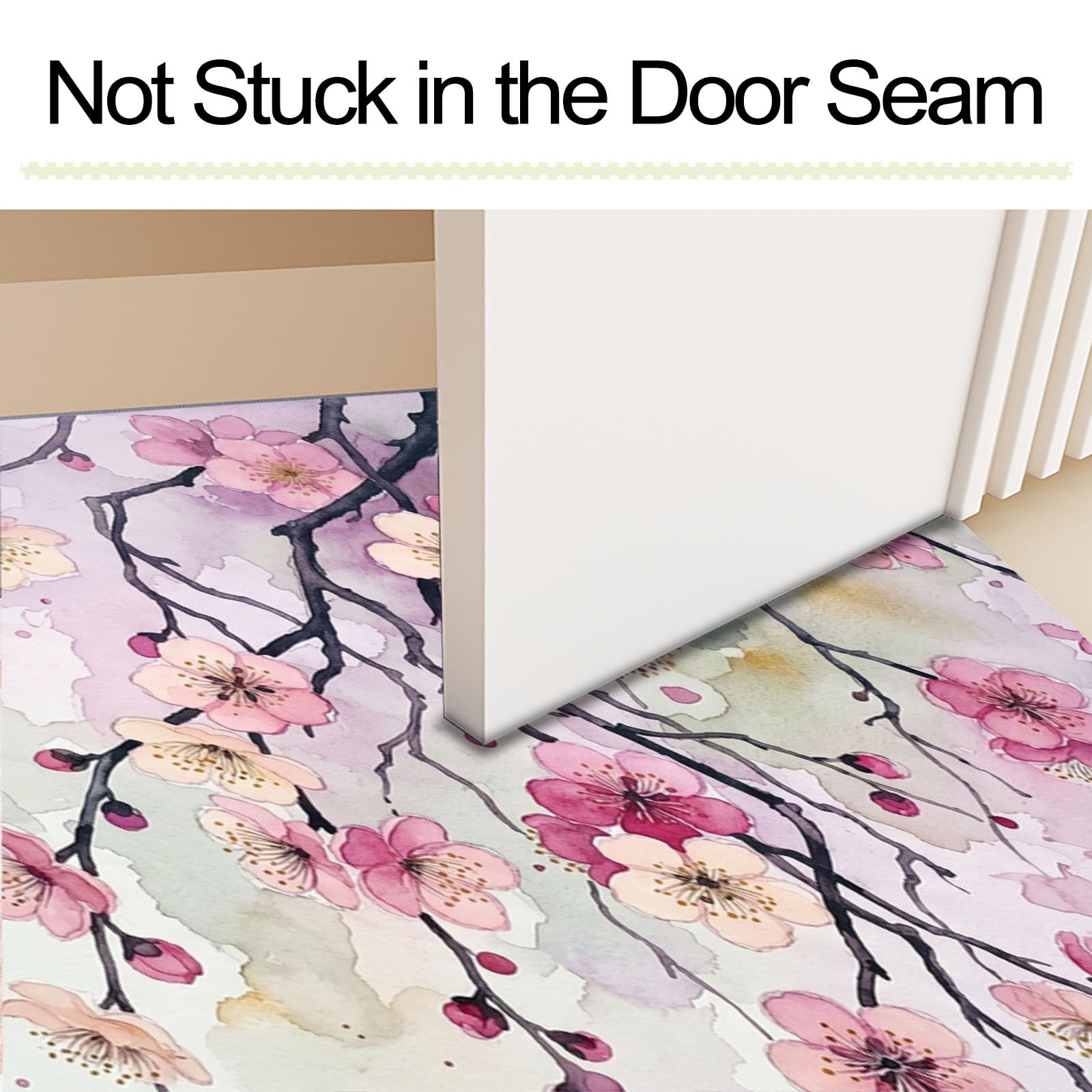 Zerbino Ingresso Interno Fiori Orientali Rami Piangenti, Zerbino Di Benvenuto Lavabile Morbida Piante Semplici Ad Acquerello, Antiscivolo Tappeto Da Decorazioni Rosa Per Casa Porta, 60X90Cm