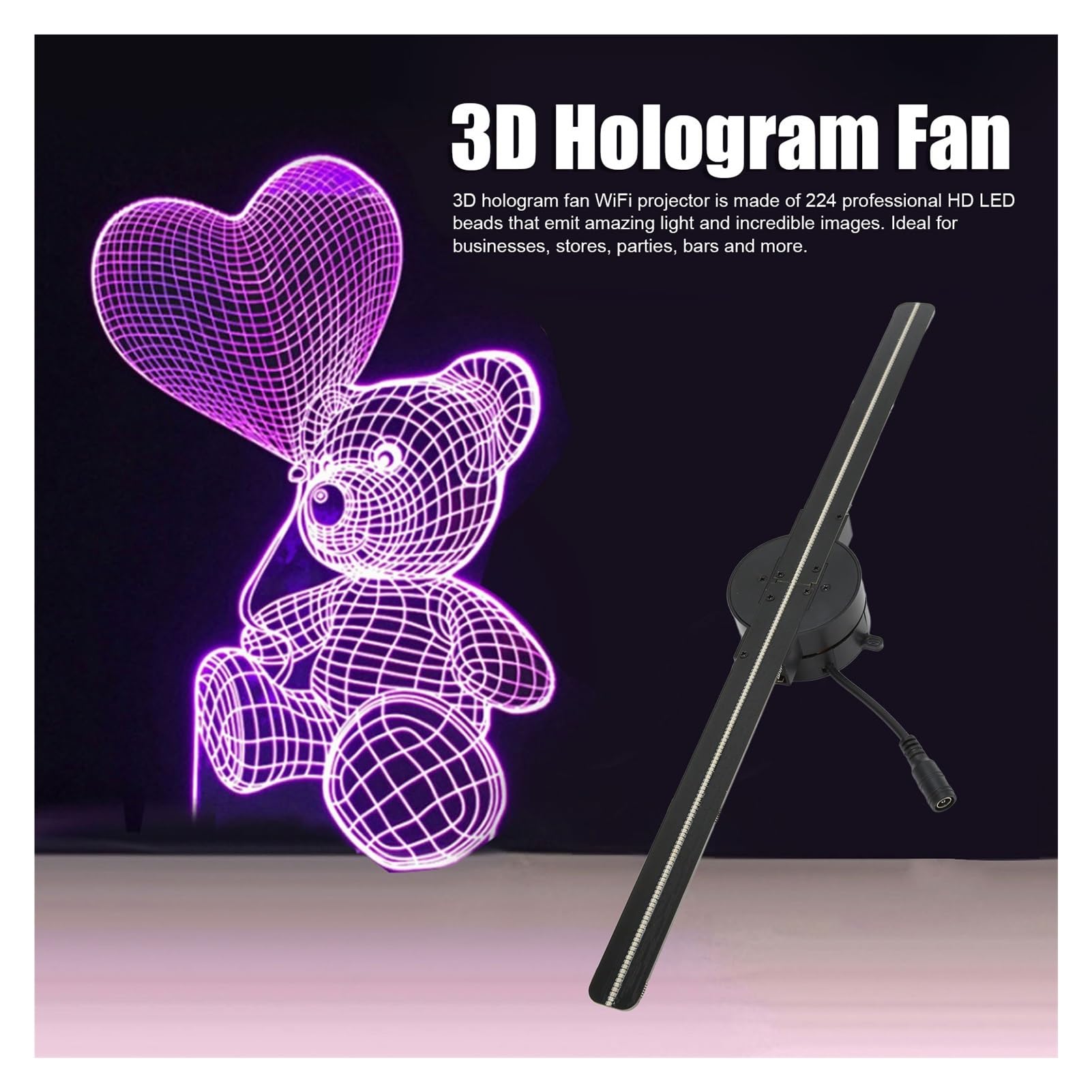 Ventilatore con ologramma 3D Ventilatore Olografico 3D Da 16,5 Pollici 2000x224 Proiettore 3D Con 224 Perline Luminose A LED For La Pubblicità Di Negozi Aziendali per insegne di negozi aziendali, bar,