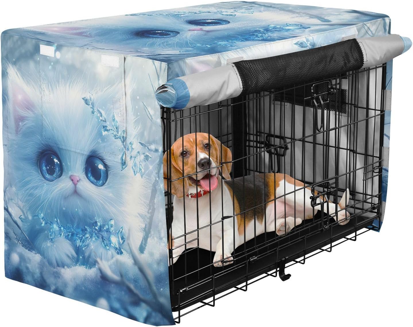 Cute White Cat Dog Crate Covers Water-Resistant, S-XL Wind-Resistant Crate Cover for Dog, X-Large