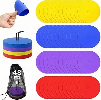 Japard Flat Cones, 48 Pcs 6 Inch Spot Markers, Flat Soccer Cones for Training, Field Court Markers, Soccer Disc, Practice Cones, Training Equipment, Agility Practice, Football