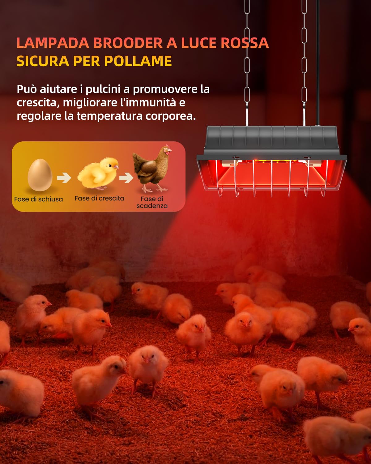 GlowUp Lampada di Calore per Polli 275W, Include 1x 175W R7S Lampadina di Calore Infrare, Lampada di Calore per Pollame per Cuccioli, Pollo Broder, Anatro, Maiali, Agnelli (Grigio)