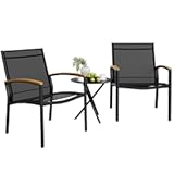 Shintenchi 3 Pieces Patio Bistro Sets, Outdoor Textilene Fabric Conversation Bistro Set, Textilene Fabric Front Porch Chairs Small Patio Furniture Set with Table for Lawn,Garden,Balcony (Black)