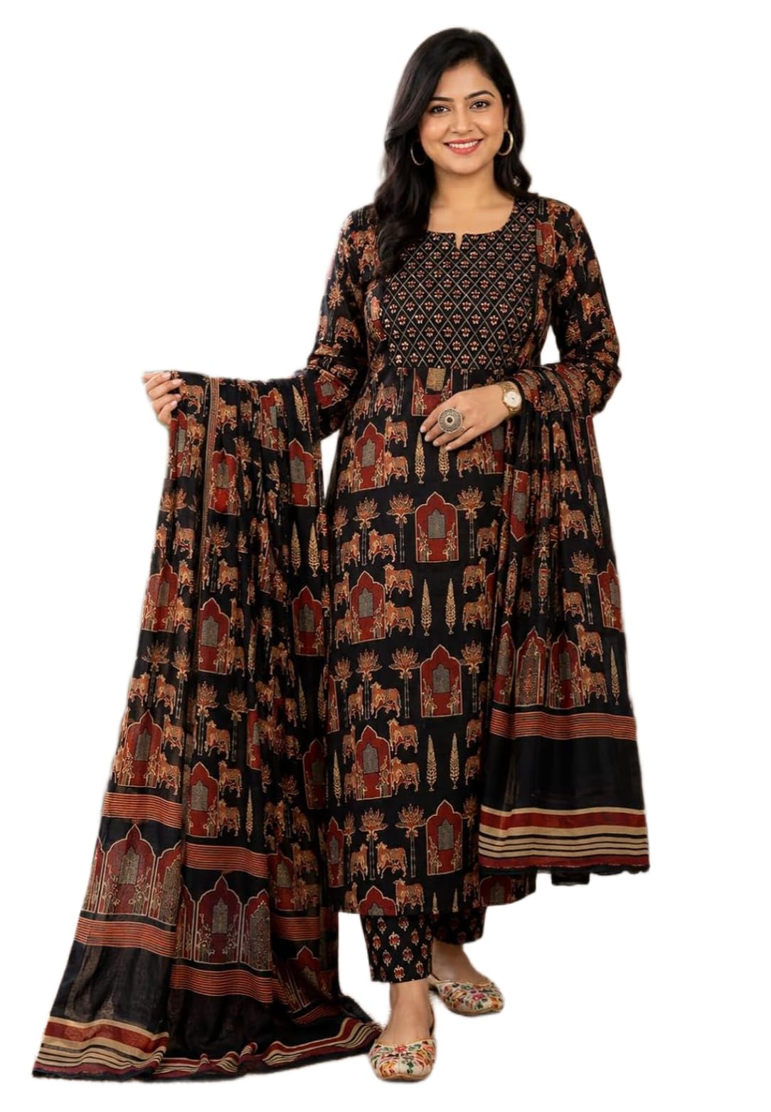 Women's Straight Kurta and Pant with Dupatta Set Printed Office Wear Suit-image-39