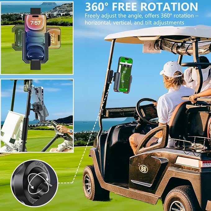 Magnetic Golf Cart Phone Holder: Ultra Stable N52 Magnet Base, Tool-Free Install, 360° Rotatable, Fits EZGO Club Car Yamaha, Must-Have Golf Accessory for iPhone, Samsung, Xiaomi & More Cellphone