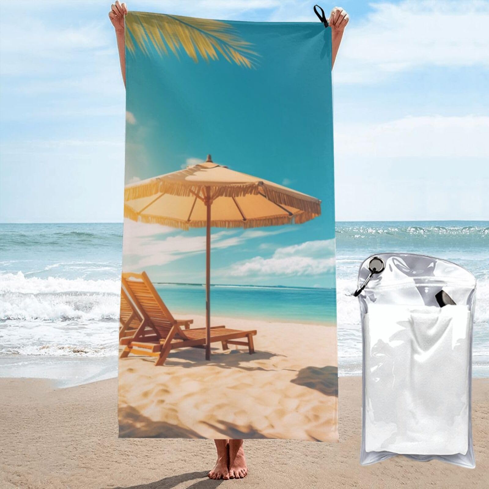 BWWHCCTI Summer Beach Printed Microfiber Quick Dry Beach Towel 80x160 CM, Fast Drying Bath Towels with Bags for Travel,Camping,Gym,Beach,Swimming,Yoga