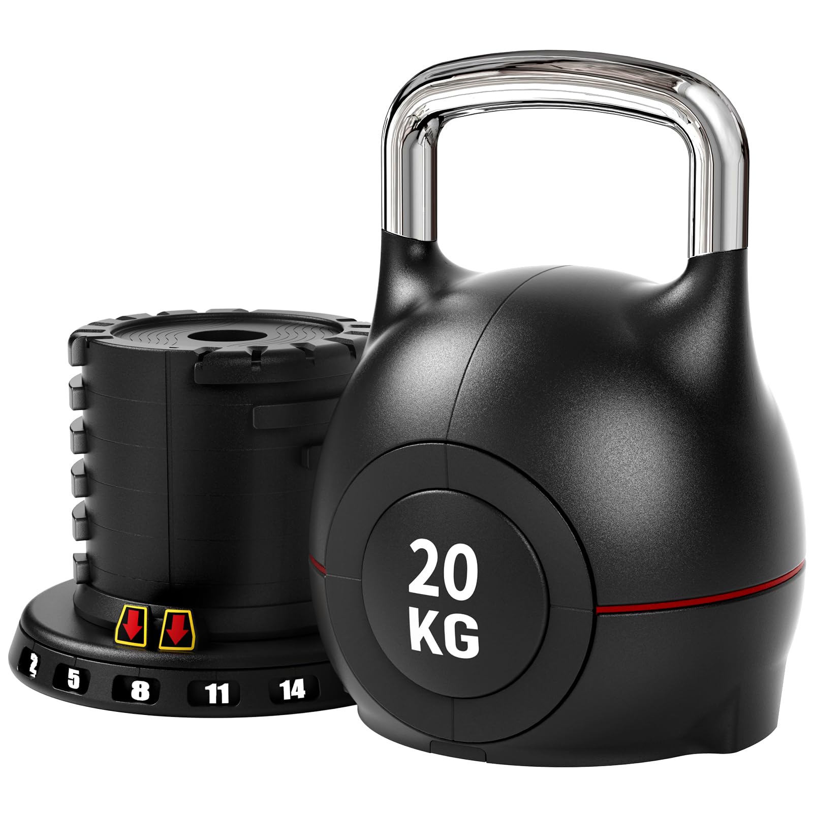 Kettlebell Regolabile 7 in 1, 20 kg Kettlebell con 7 Livelli di Peso, Manubrio per Allenamento a Casa & Fitness, Ideale per Allenamento Completo del Corpo, Compatto & Salvaspazio