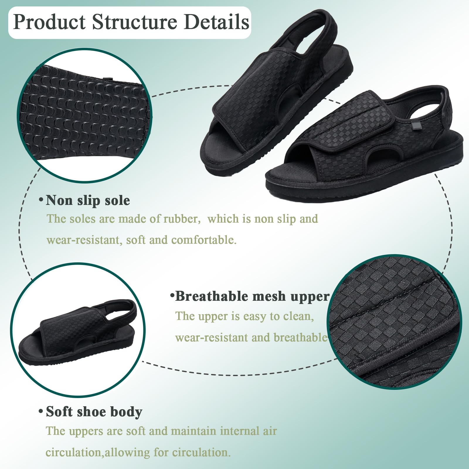 Sandali Donna Pantofole Uomo, Traspirante Regolabili Antiscivolo Sandali per Diabetici, Extra Wide Comode Scarpe di Riabilitazione per gli Anziani
