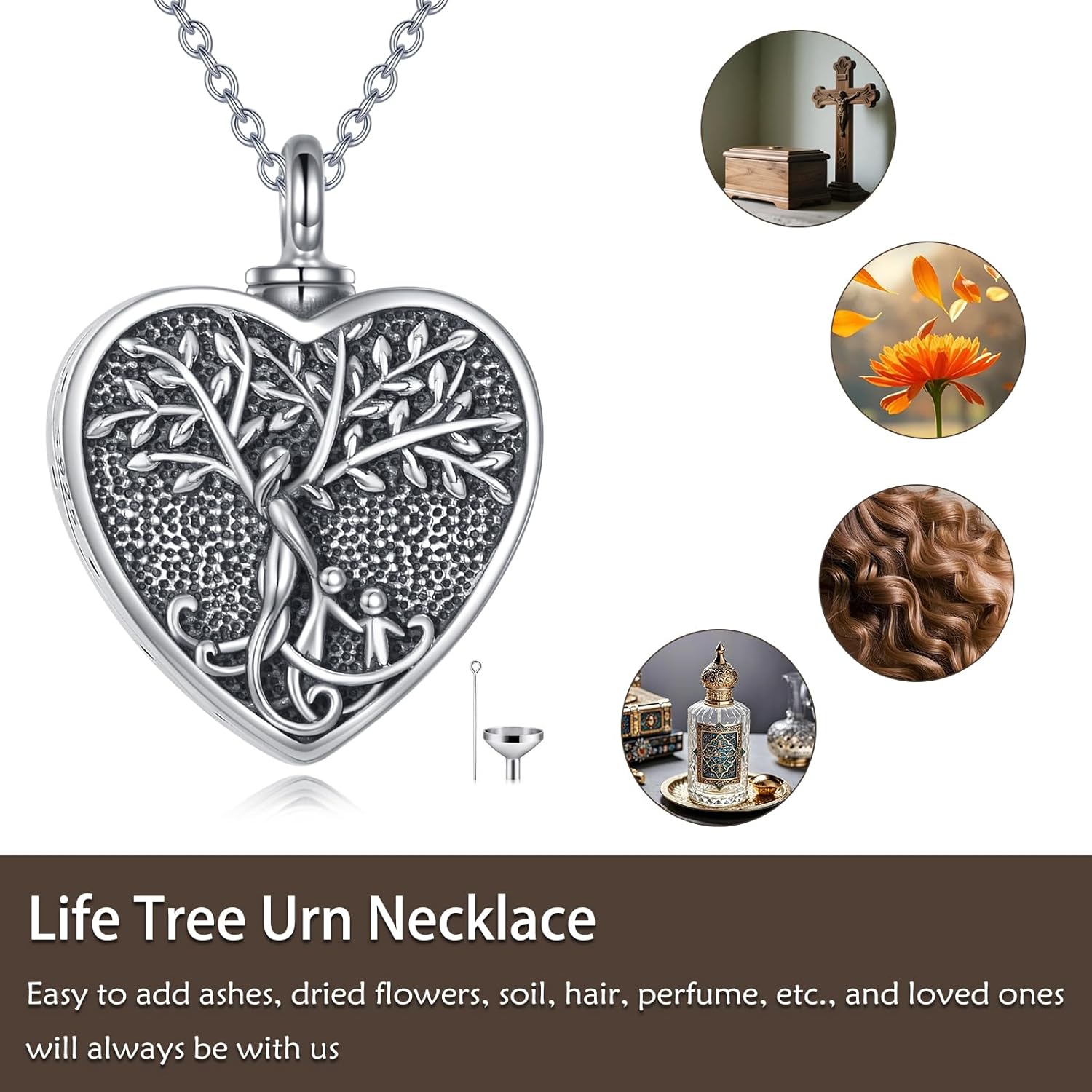 Tree of Life Urn Necklace for Ashes Sterling Silver Tree of Life Cremation Pendant Memorial Jewelry Gifts with Funnel Filler for Women Men - Image 6