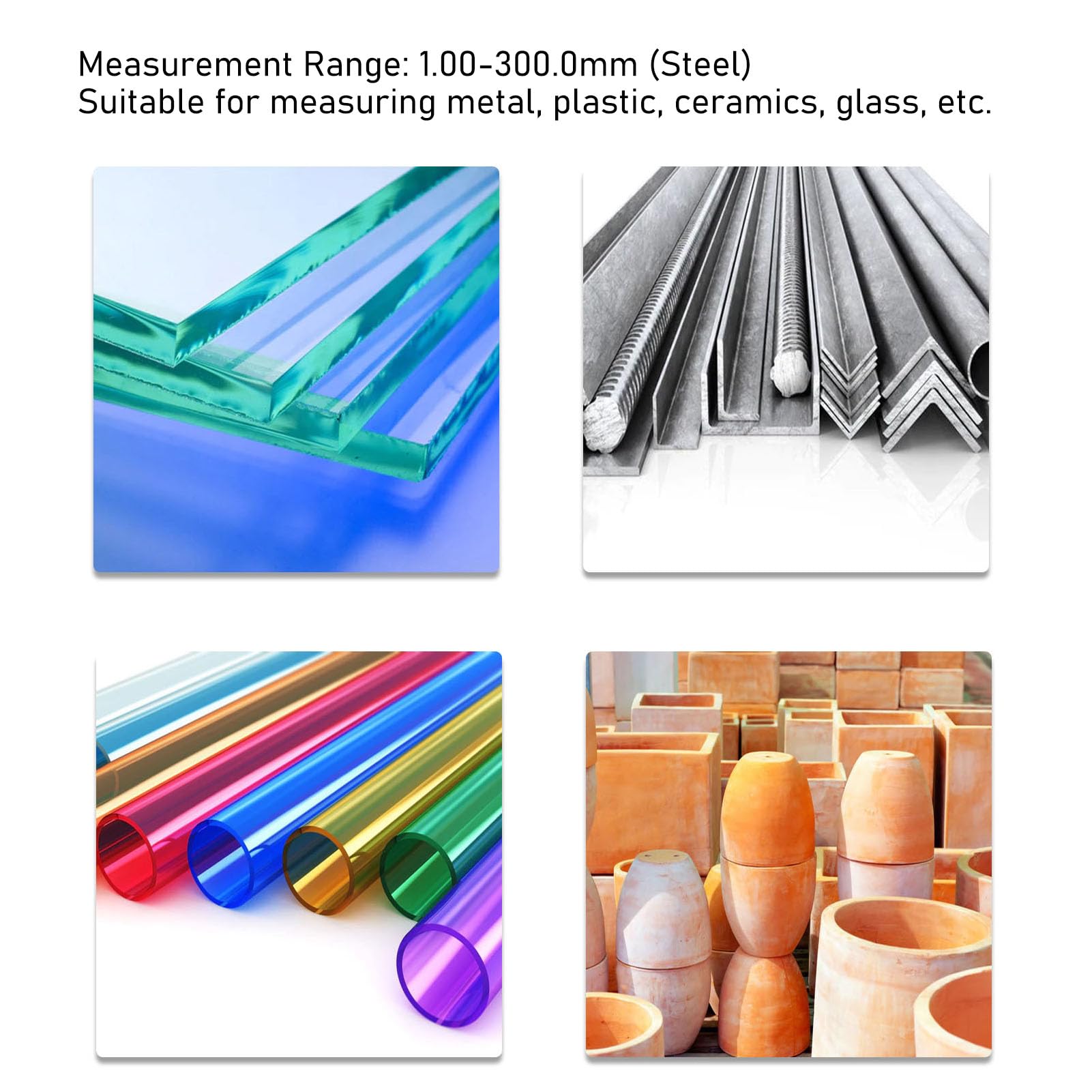 Przenośny ultradźwiękowy miernik grubości, Zakres pomiarowy 1,00-300,0 mm, automatyczna kalibracja Przemysłowy cyfrowy miernik grubości do metalu Stal Aluminium Miedź Plastik Szkło
