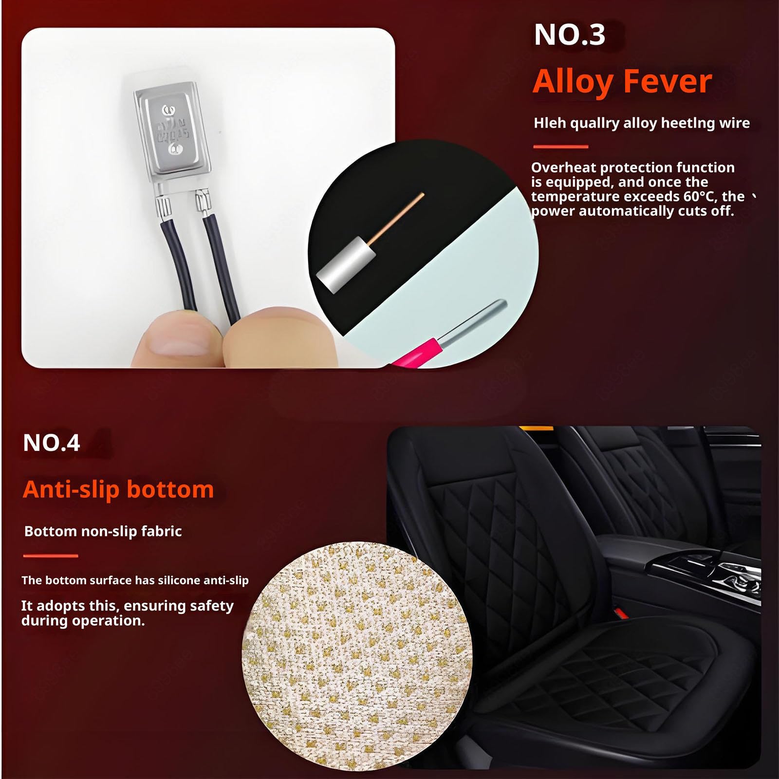 Regalo Ideal para Conductor Car Seat Cover Alfombrilla Térmica con Calefacción Rápida para Invierno,Brown-threepiece