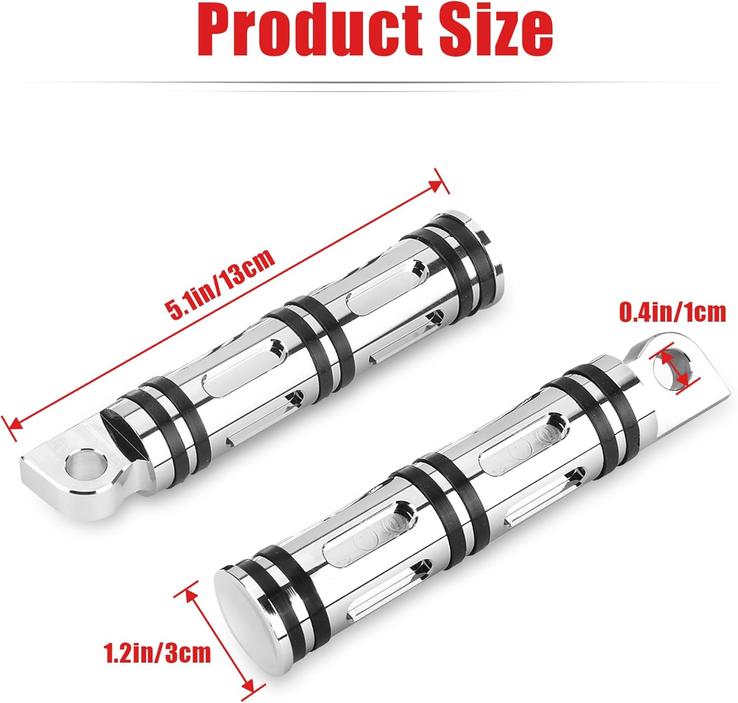 Goldfire Motorcycle Foot Pegs Front & Rear Footpegs 1 Pair Slim CNC Cut Foot Rests Compatibility For Harley Sportster, Dyna, Road King (Chrome)