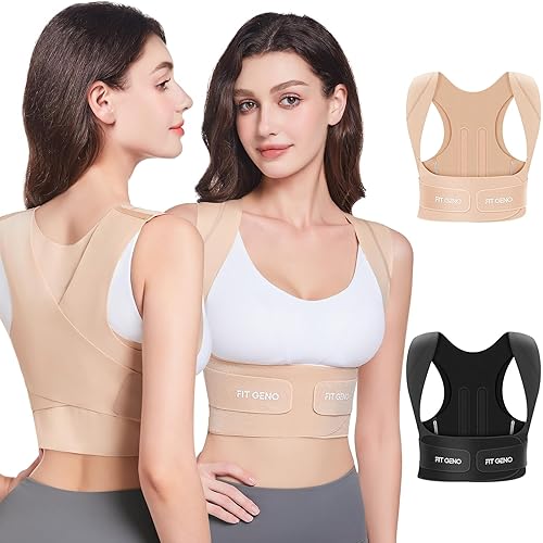 Fit Geno Posture Corrector for Women Invisilite: Invisible Lightweight Back Brace for Neck Shoulder & Upper Back Pain Relief - Improve Posture Correct Hunchback Slouching Under Clothes Medium