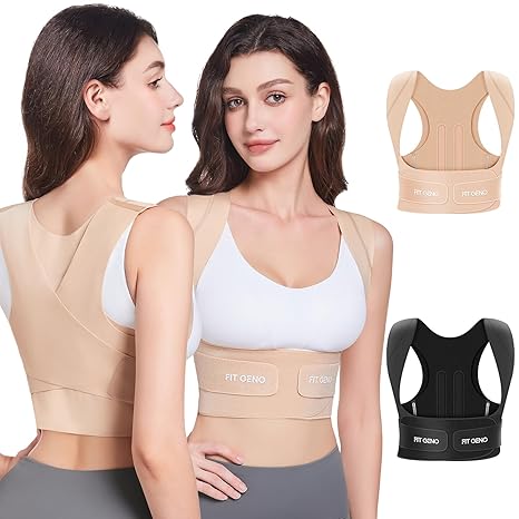 Fit Geno Posture Corrector for Women Invisilite: Invisible Lightweight Back Brace for Neck Shoulder & Upper Back Pain Relief - Improve Posture Correct Hunchback Slouching Under Clothes Medium