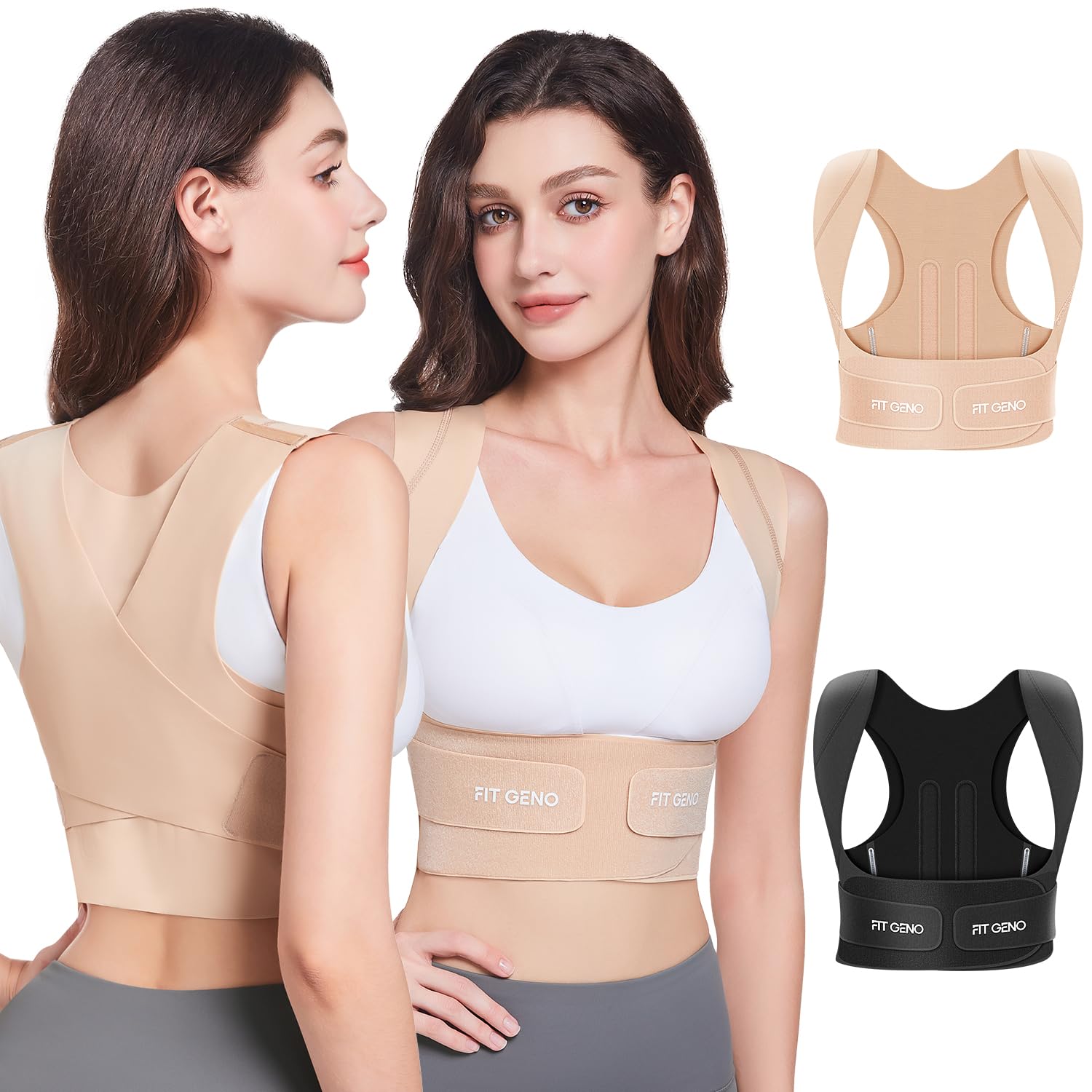 Fit Geno Posture Corrector for Women Invisilite: Invisible Lightweight Back Brace for Neck Shoulder & Upper Back Pain Relief - Improve Posture Correct Hunchback Slouching Under Clothes Small