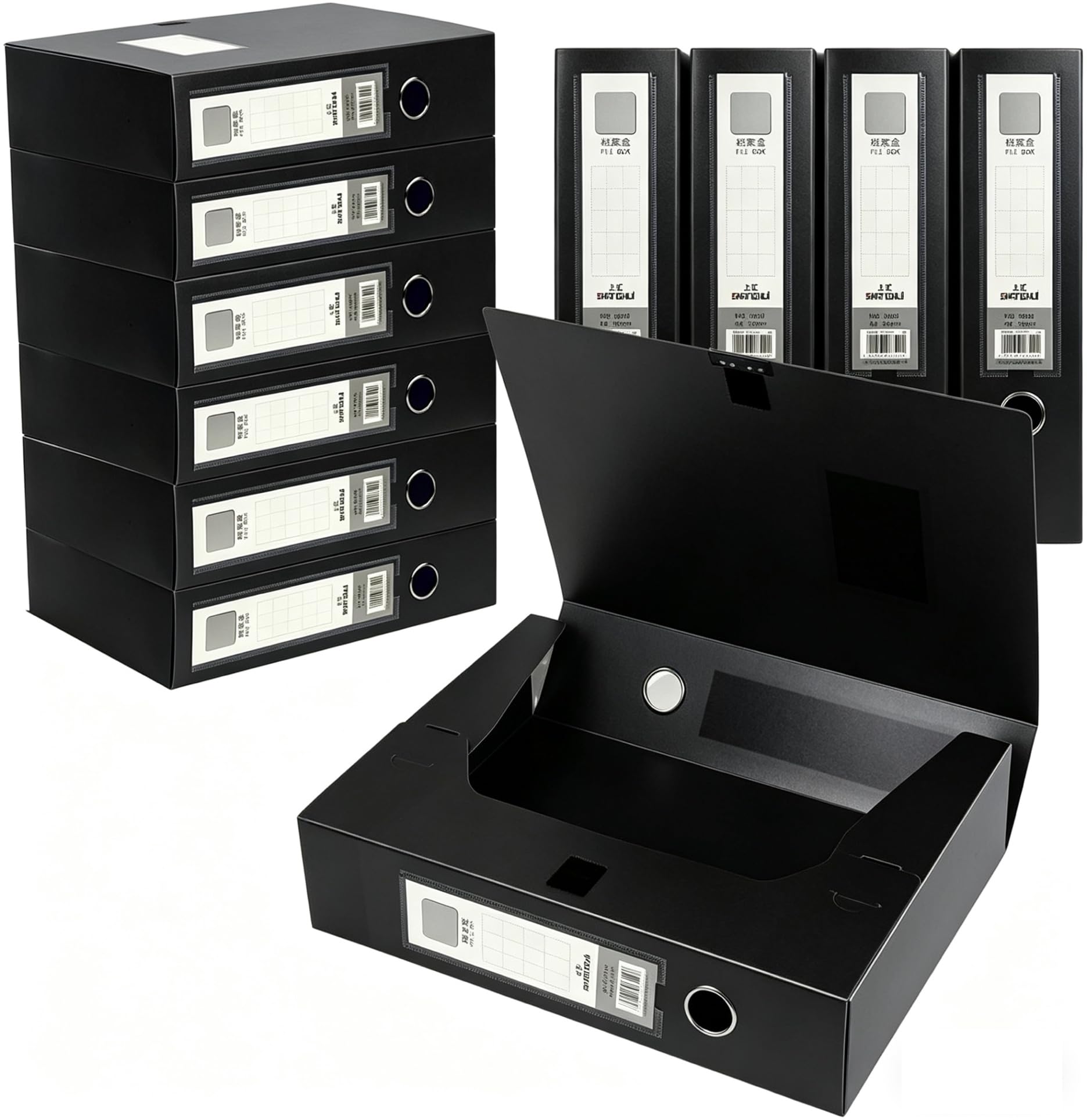YUTRONE Box Files Pack of 10 Black Plastic Box File A4 Filing Boxes 75mm Spine, Foolscap Folders for Paperwork A4 Document Storage