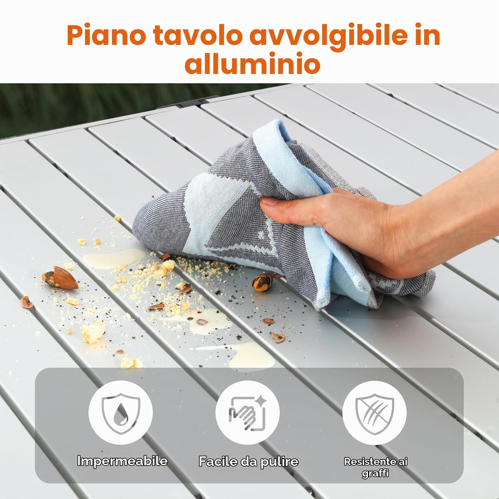Join Nature Tavolo da campeggio pieghevole fino a 100 kg con borsa per il trasporto, in alluminio, per 6 persone, 118 x 70 cm, per campeggio, attività all'aperto, giardino, balcone, picnic (argento)
