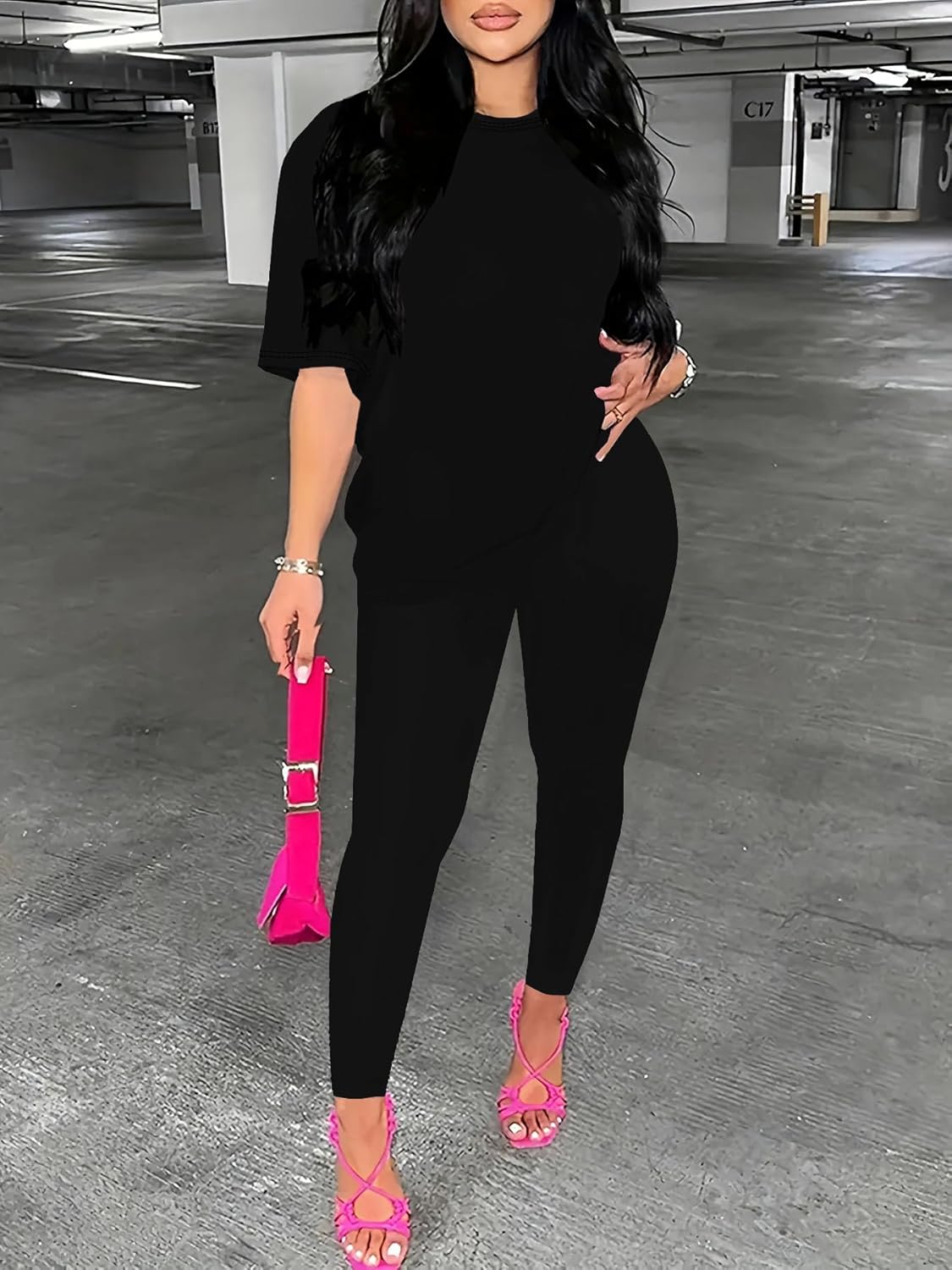 Nimsruc Women 2 Piece Outfits Summer Lounge Set Matching Jogger Sets Short Sleeve Tracksuit Loungewear Sweatsuits - Image 4