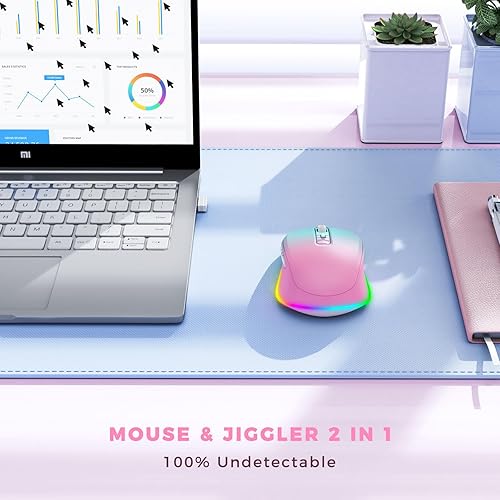 Miniatura 10 de PEIOUS Mouse para laptop, mouse inalámbrico Jiggler - Ratones inalámbricos LED con motor Jiggler de mouse integrado, mouse móvil recargable para