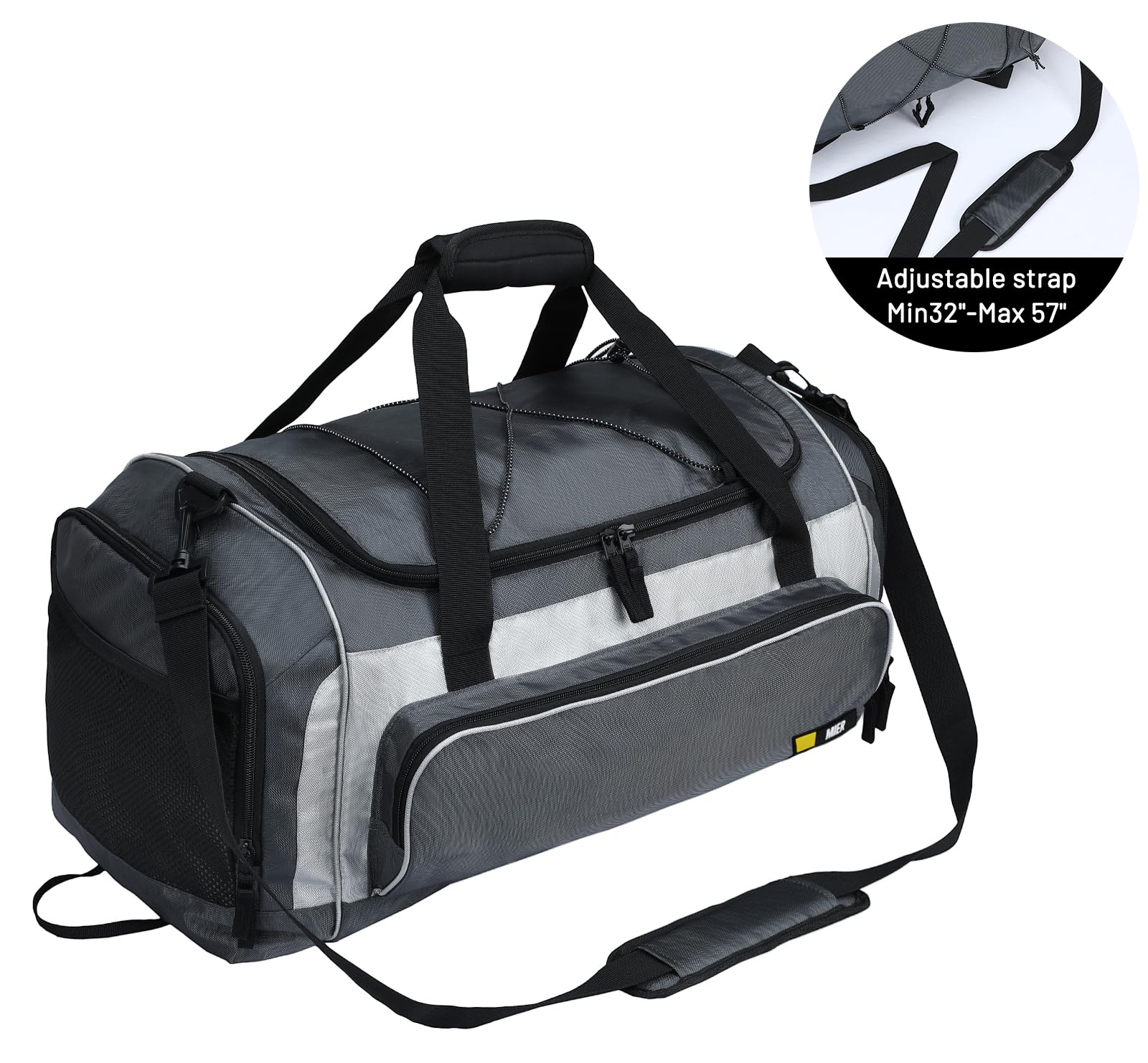 MIER Borsa sportiva grande da uomo con scomparto per scarpe, 60 l, grigio, sportiva, grigio, Sportivo