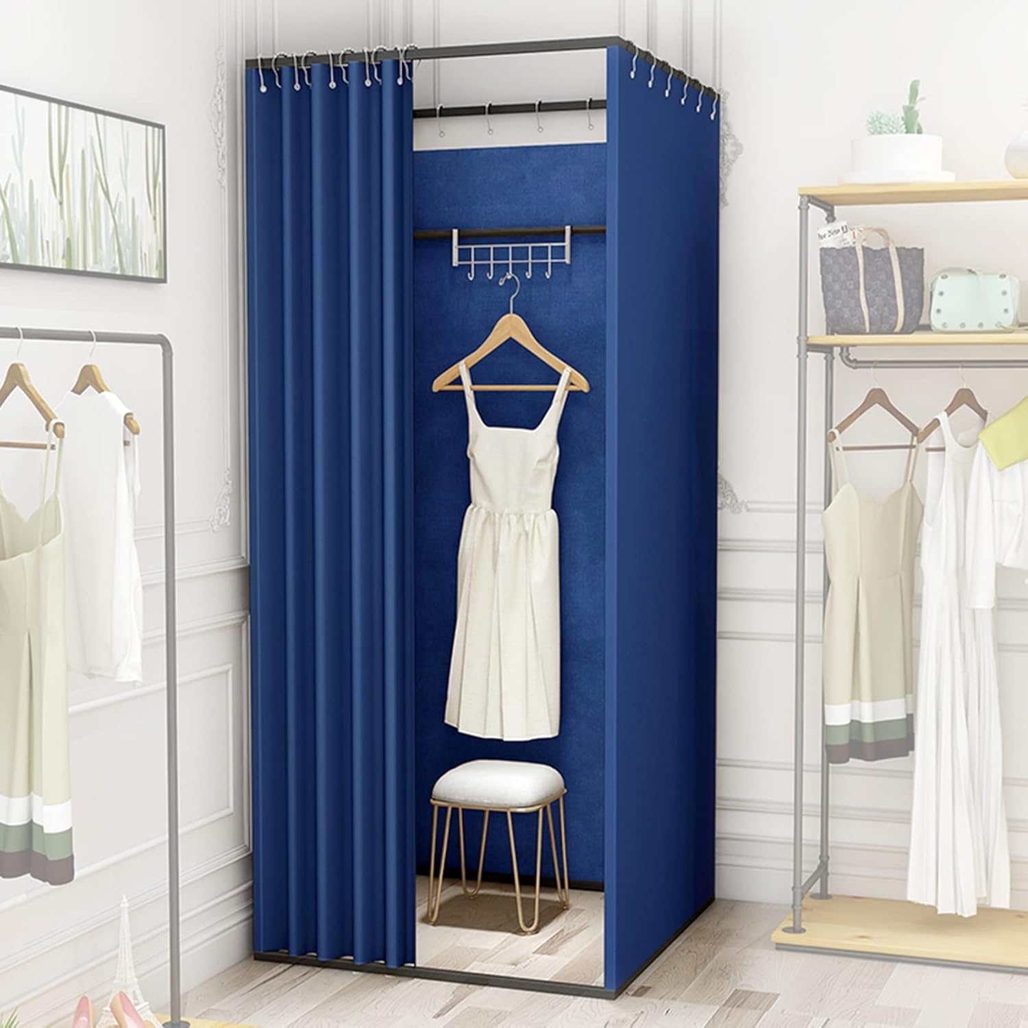 Rideaux en lin pour cabine d'essayage occultant pour salle de stockage