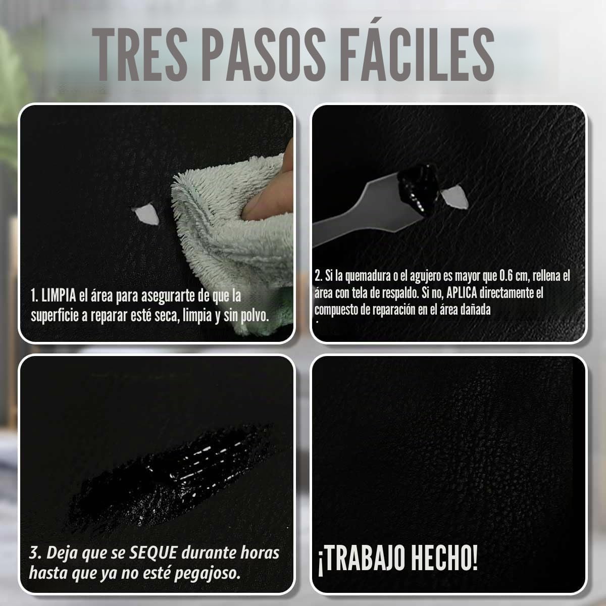 ARCSSAI - Reparación de cuero negro y vinilo restaurador de sus muebles, asientos de coche, sofá, chaqueta, cartera, cinturón, zapatos, piel de poliuretano
