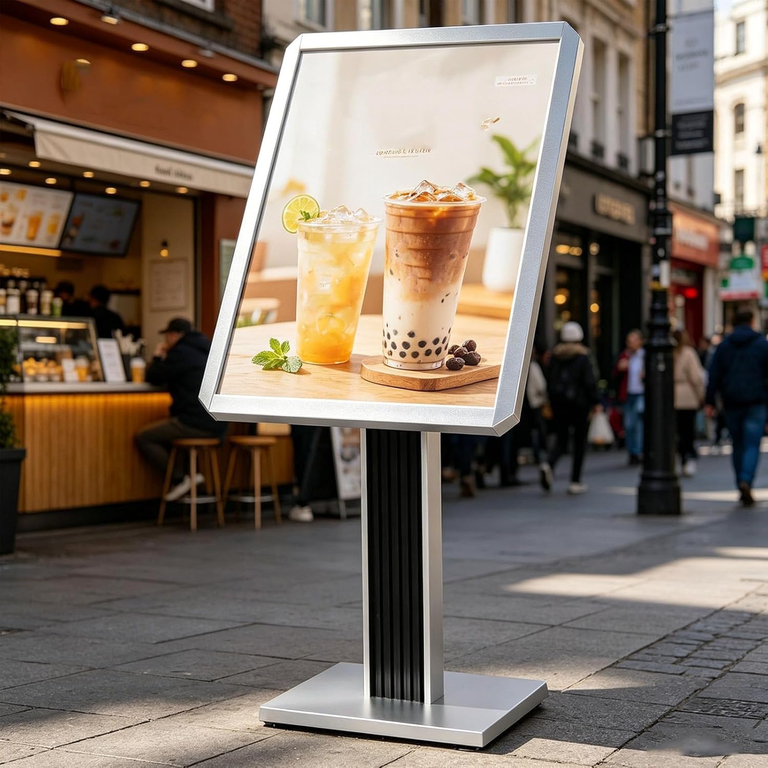 HajMyrdonyx Heavy Duty Poster Sign Holder Floor Sign Stand, Heavy-Duty Pedestal Poster Stand for Display, Horizontal/Vertical Adjustable Aluminum Menu Stand for Restaurant Cafe Hotel Grey-60 * 80cm