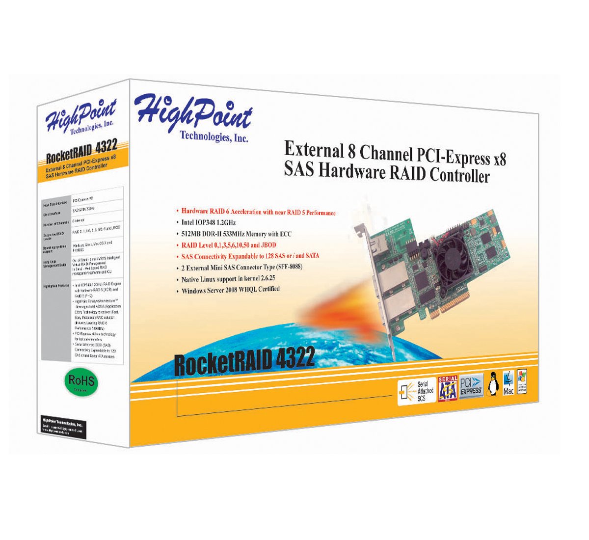 High Point RocketRAID 4322 8-Channel PCI-Express x8 SAS RAID Controller