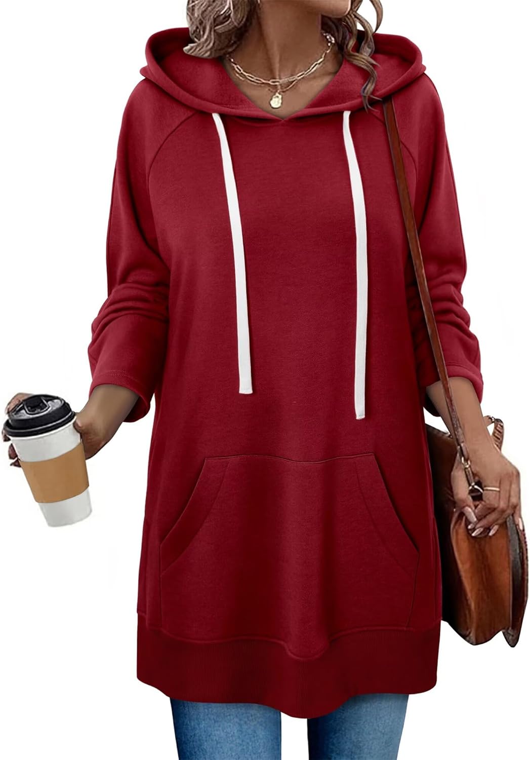 StunShow Women Oversized Sweatshirt Pullover Casual Split Hem Long Hoodie Dress with Kangaroo Pocket 2025 Fall