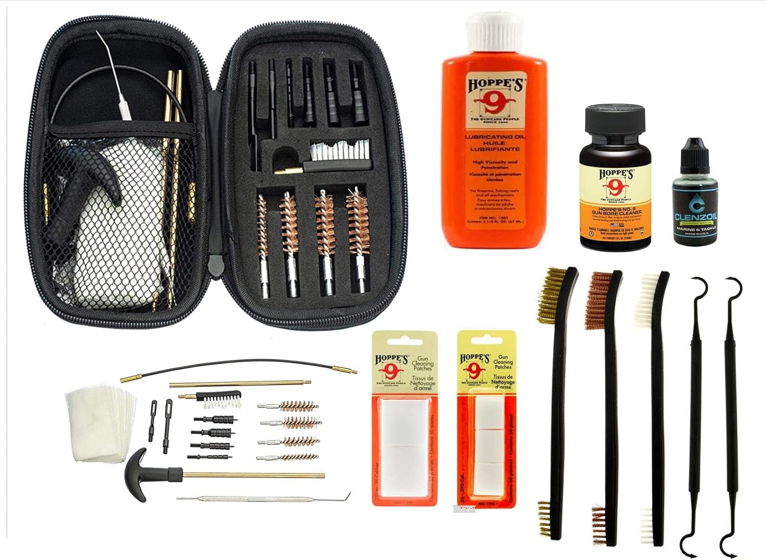 EDOG Universal Handgun Cleaning Kit - .22 .357 .38 9mm .45 Caliber 17 Pc Pistol Cleaning Kit & 10 Pc Gun Accessories Essential Set Gun Oil, Gun Solvent, CLP Cleaner, 7” Brush Pick Set & Lube Patches