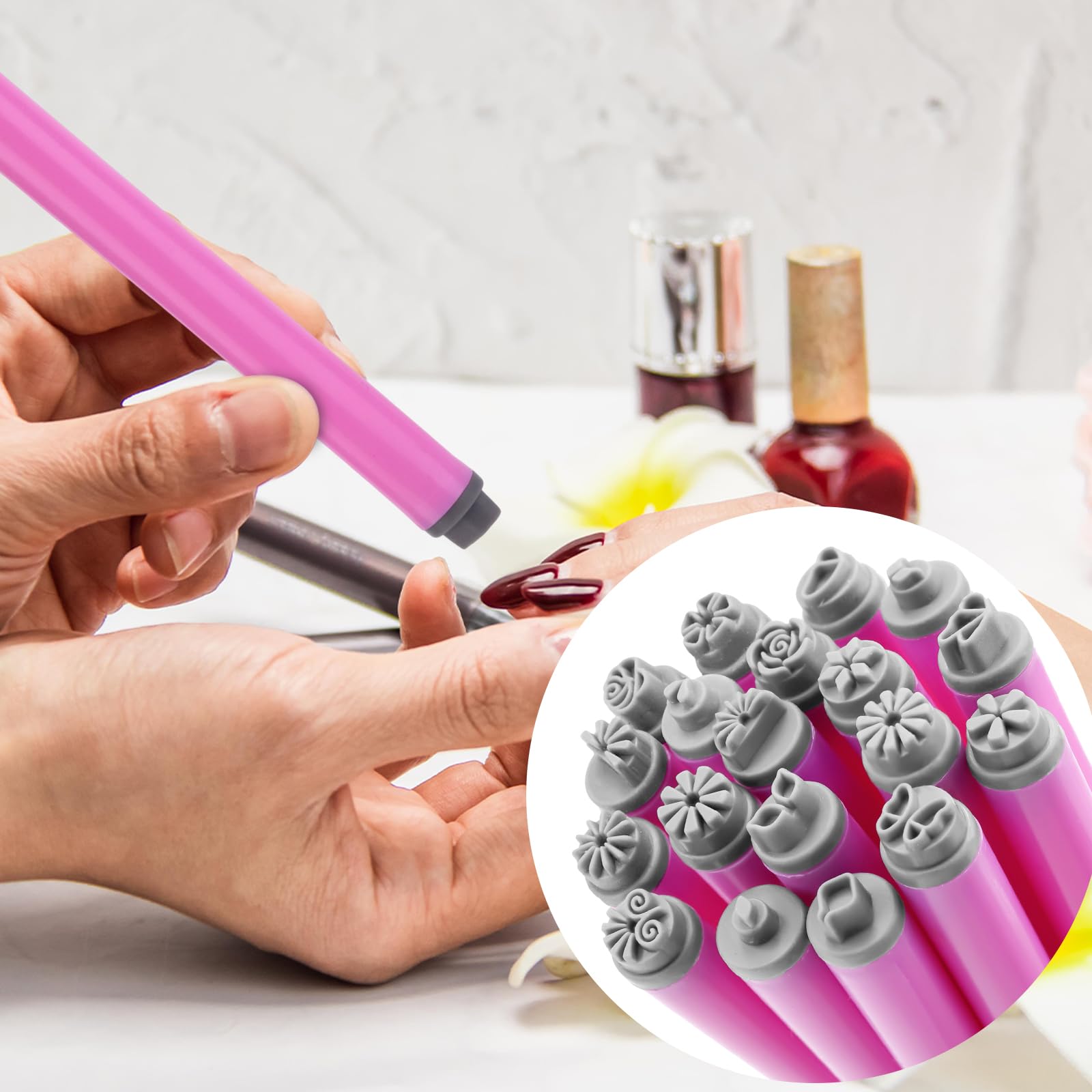 19pcs Stylos Tampons pour Ongles, Outils Tampons Ongles pour Femmes Divers Motifs Papillon Flocon Neige Fleur Stylo Tampon Ongles Outil Pointillage Ongles Accessoires Ongles Bricolage Maison