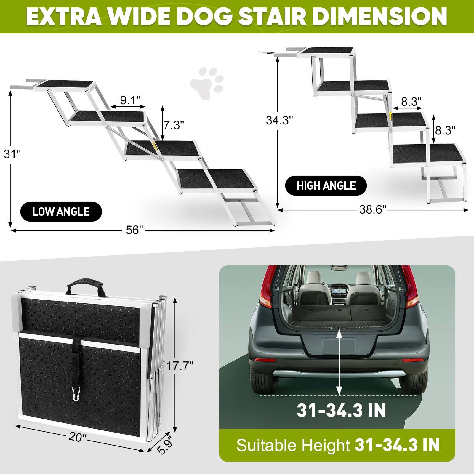Extra Wide Dog Stairs for Large Dogs, Foldable Dog Ramp for Car with Non Slip Surface, Portable Pet Steps for Cars, SUV, High Beds, Trucks, Supports up to 200 lbs (for The Trunk of The Car Only) - image 2